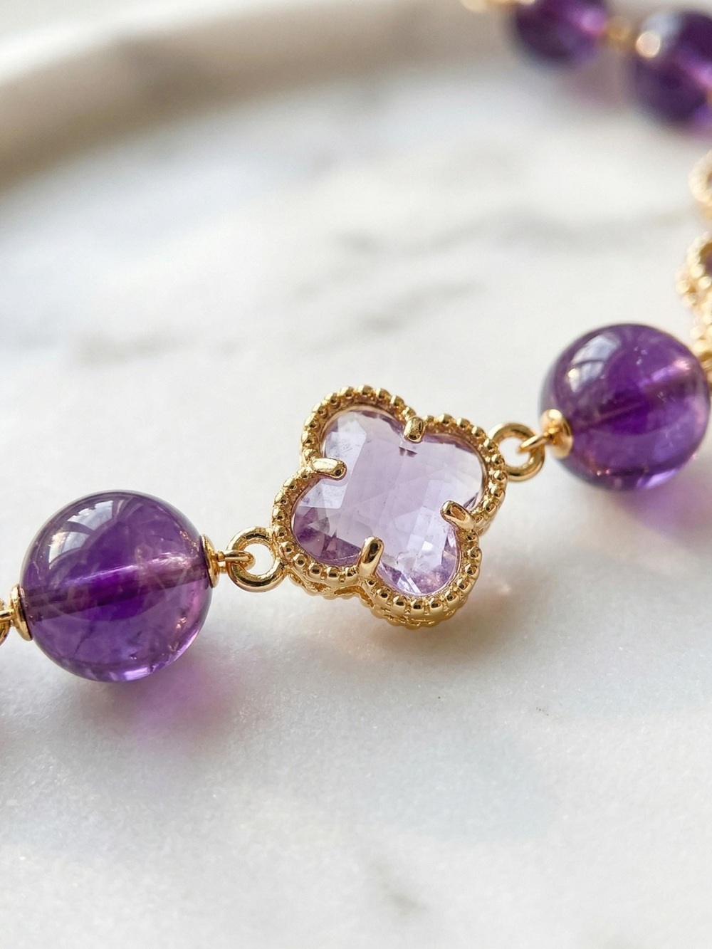 🆕New Purple Amethyst Four Leaf Clover Bracelet - Picture 12 of 16